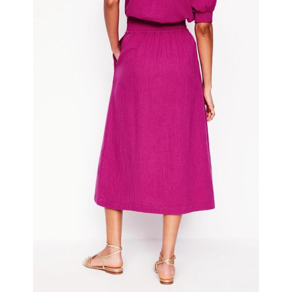 BODEN Double Cloth Smocked Midi Skirt Fuchsia Pink Purple Sz 16/18 {M52} - Picture 3 of 7